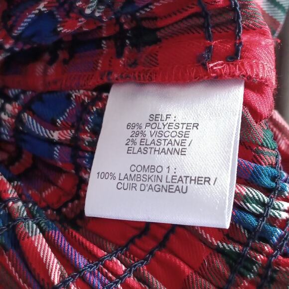 Tanya Taylor Red Plaid Smocked Peplum Cropped Blouse Leather Trim Size 2 - Picture 10 of 11